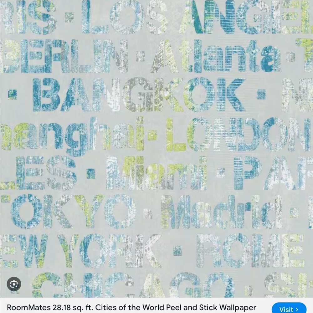 RoomMates World Cities Peel and Stick Wallpaper - Blue, Green, Gray